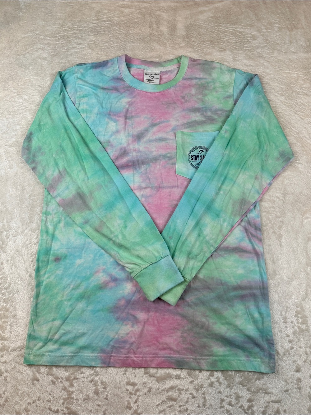 Dreamsicle Size XL Tie-Dye Long Sleeve Tee in Pastel Green, Blue & Pink | Casual